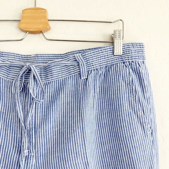 Talbot's Easy Drawstring Pant Linen Cotton Blend Blue and White Stripes 14P - Picture 3 of 7